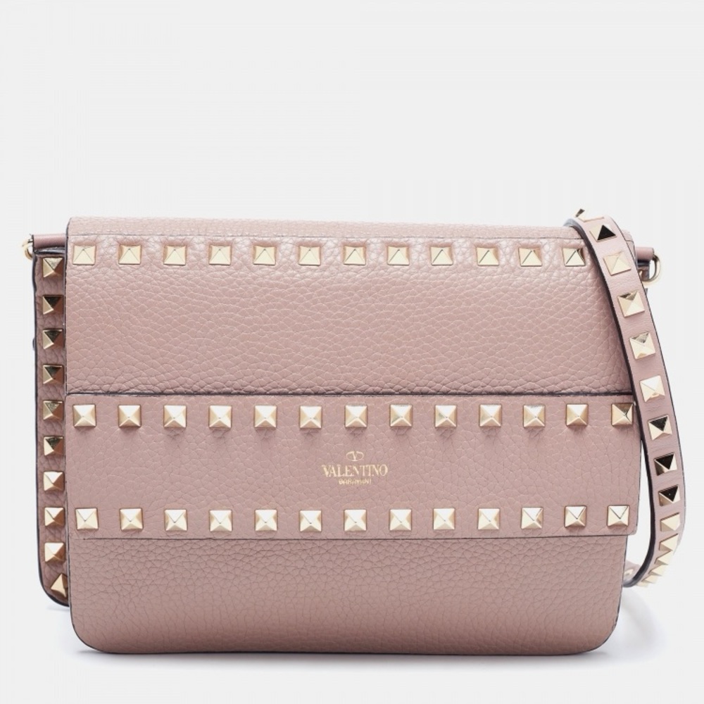 Valentino Garavani Small Rockstud Grainy Calfskin Crossbody Bag - Poudre